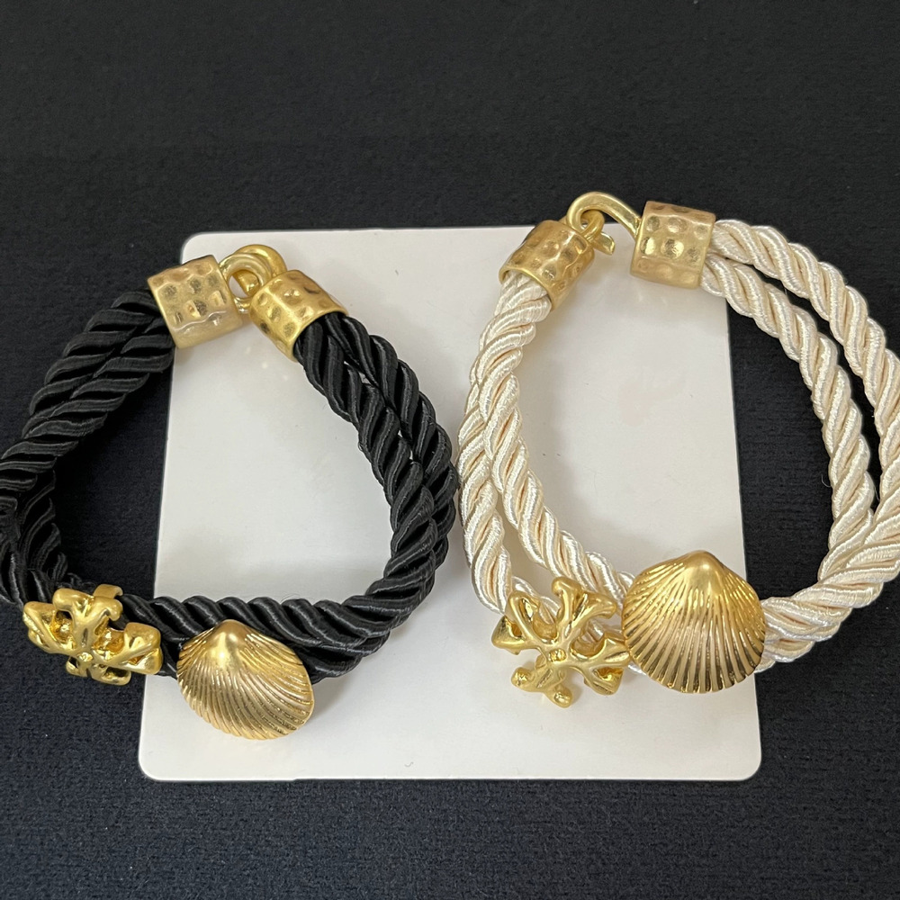 Tory Burch Ocean Shell Logo Braided Rope Bracelet